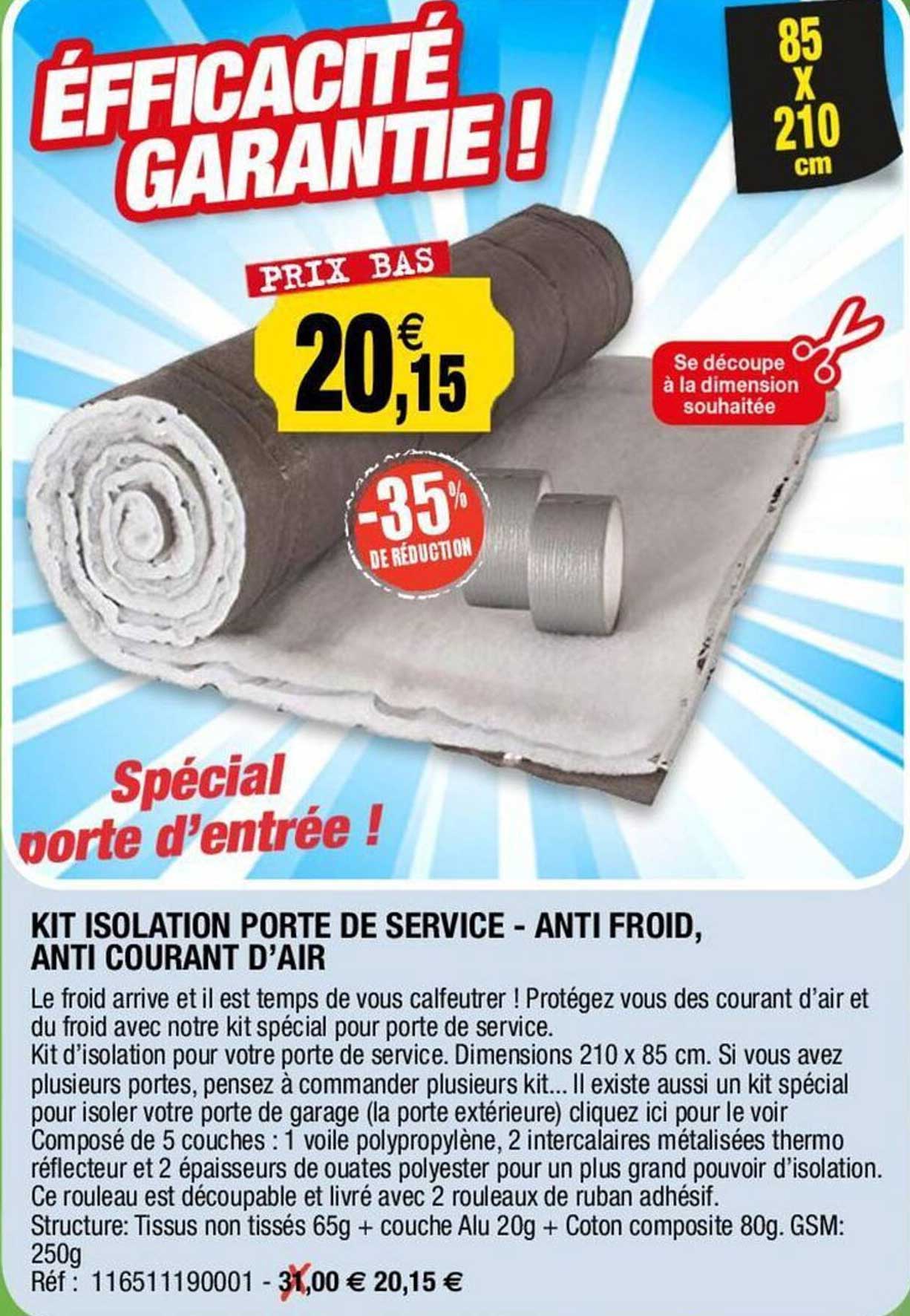 kit isolation porte de service - anti froid, anti courant d'air