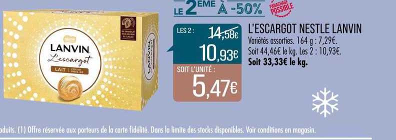 l'escargot nestlé lanvin le 2ème à -50%