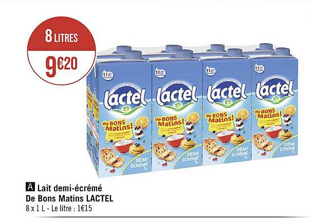 lait demi-écrémé de bons matins lactel