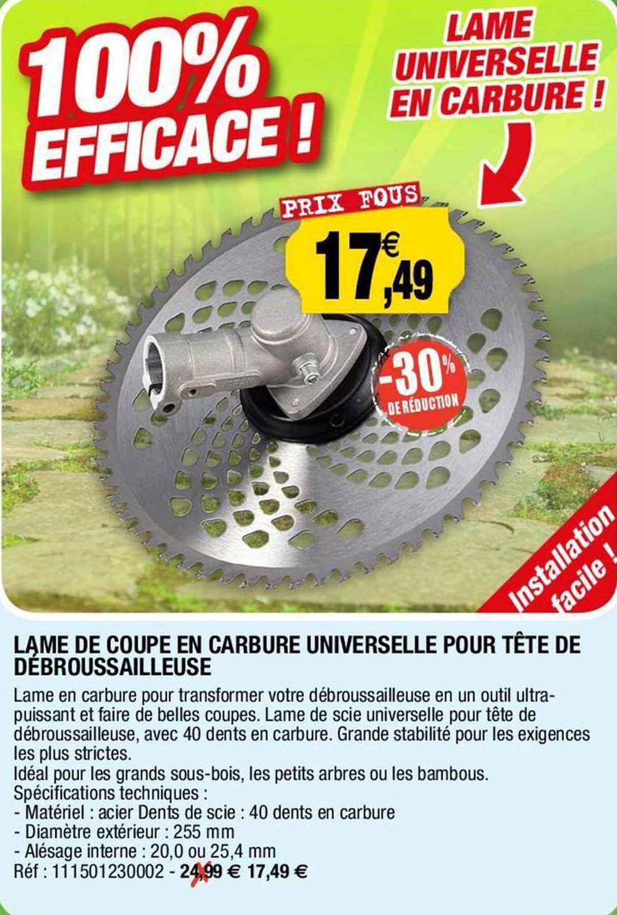 lame de coupe en carbure universelle pour tête de débroussailleuse