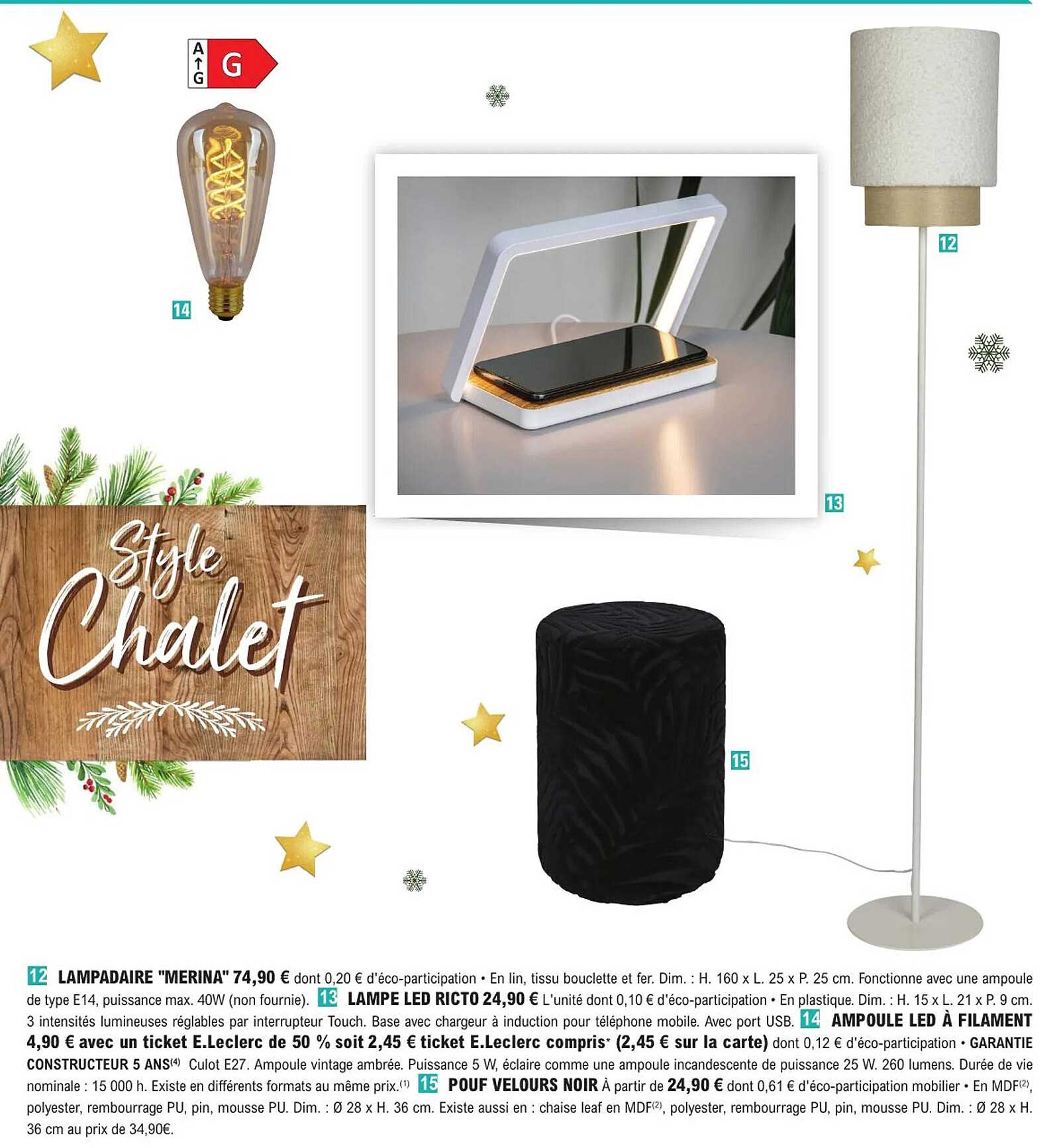 lampadaire "merina", lampe led ricto, ampoule led à filament, pouf velours noir