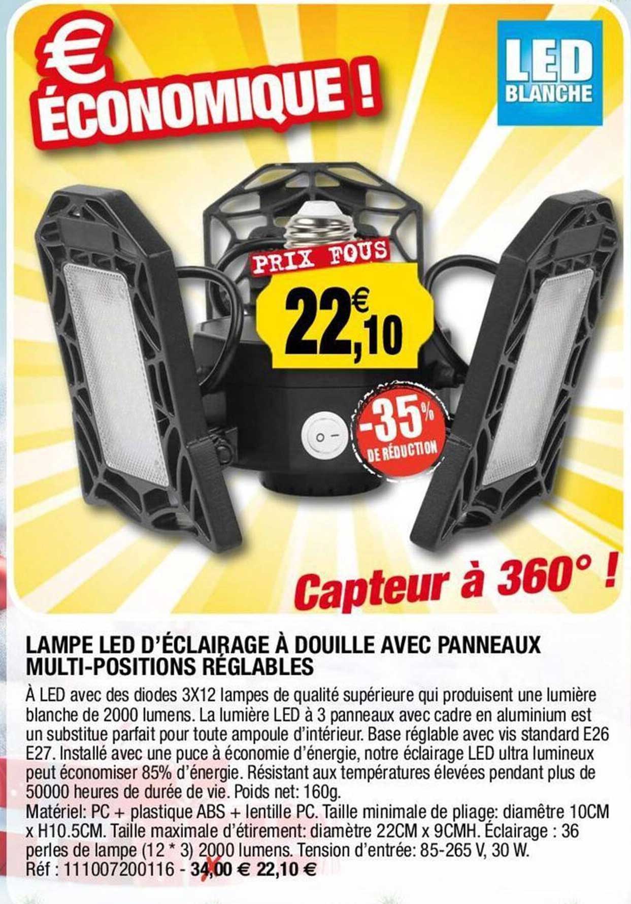 lampe led d'éclairage à douille avec panneaux multi-positions réglables
