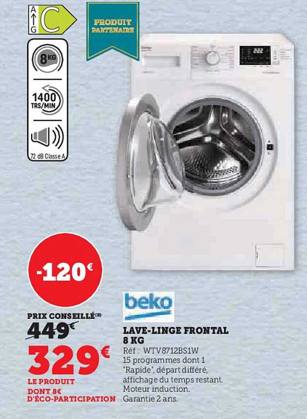 lave-linge frontal 8 kg beko