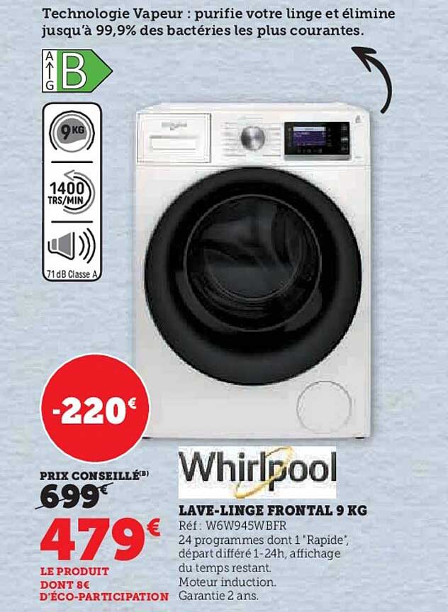 lave-linge frontal 9 kg whirlpool