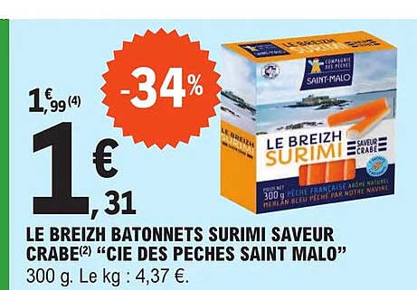 le breizh bâtonnets surimi saveur crabe "cie des pêches saint malo"