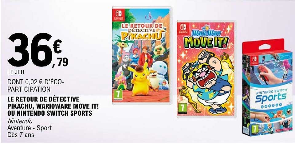 le retour de détective pikachu, warioware move it ! ou nintendo switch sports