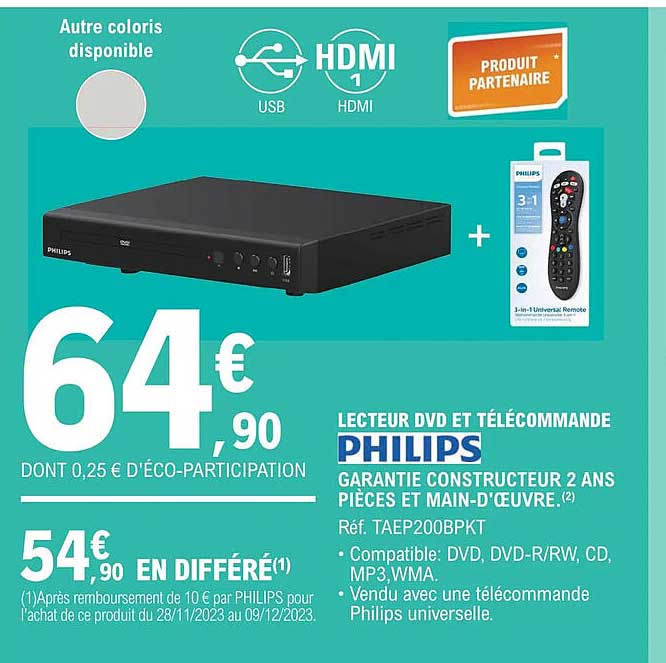 lecteur dvd et télécommande philips