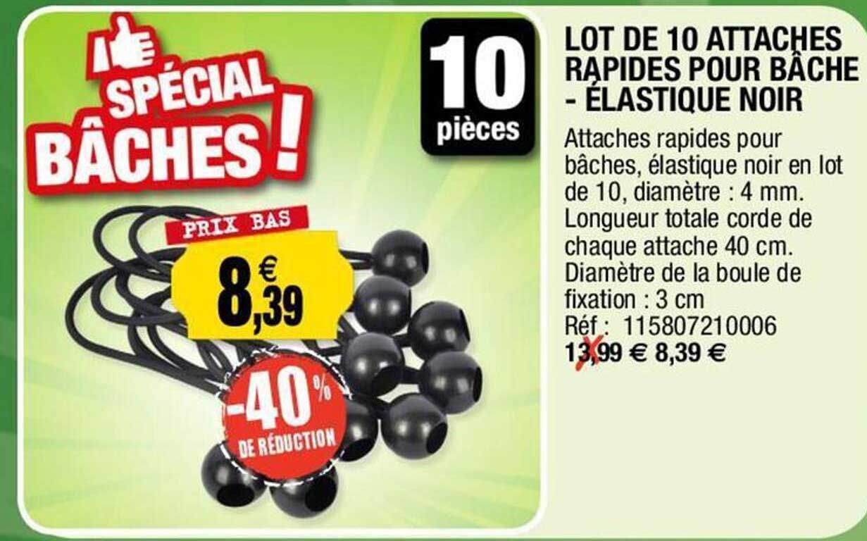 lot de 10 attaches rapides pour bâche - élastique noir