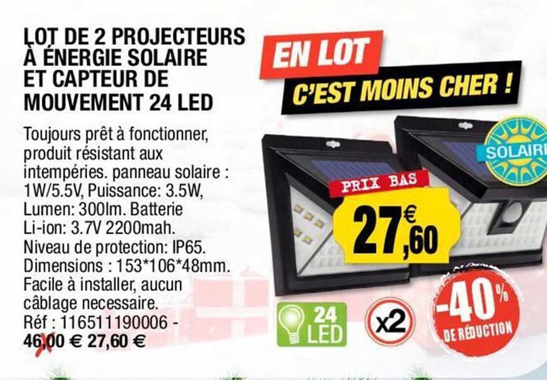 Lot De 2 Projecteurs à énergie Solaire Et Capteur De Mouvement 24 Led