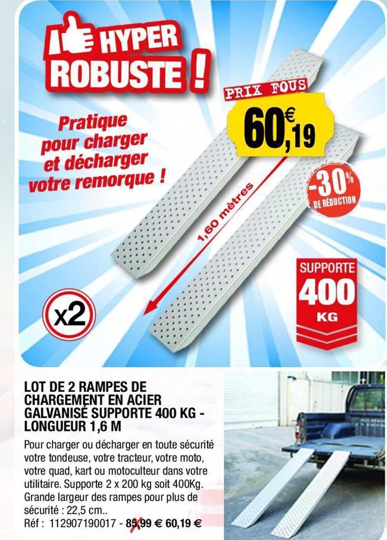 lot de 2 rampes de chargement en acier galvanisé supporte 400 kg - longueur 1.6 m
