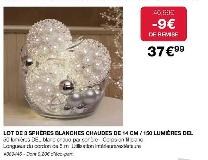 lot de 3 sphères blanches chaudes de 14 cm/150 lumières del