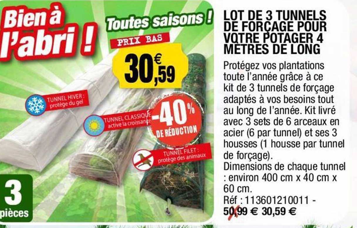 lot de 3 tunnels de forçage pour vqtre potager 4 mètres de long