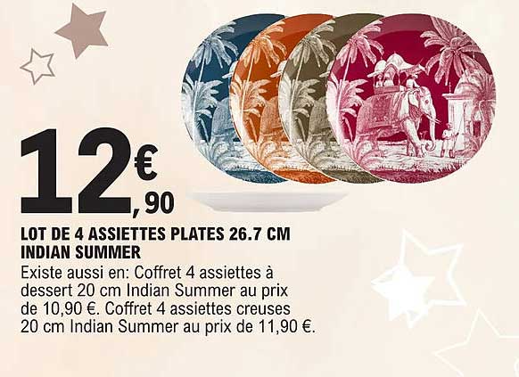 lot de 4 assiettes plates 26.7 cm indian summer