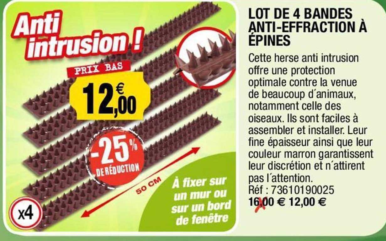 lot de 4 bandes anti-effraction à épines