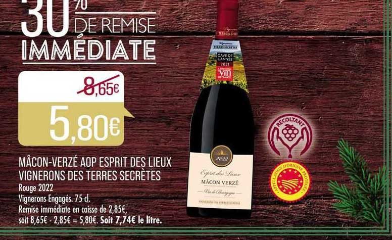mâcon-verzé aop esprit des lieux vignerons des terres secrètes 30% de remise immédiate