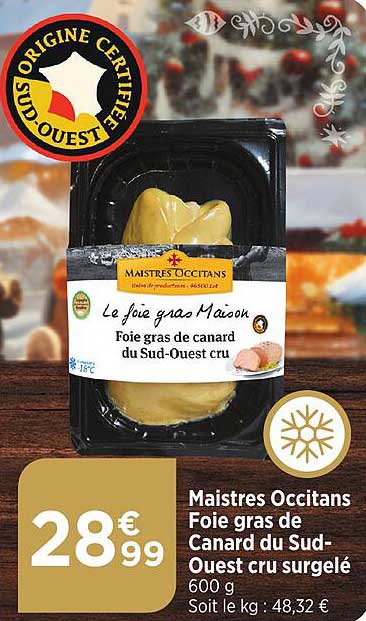 maistres occitans foie gras de canard du sud-ouest cru surgelé