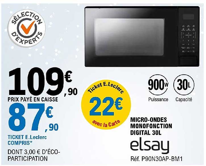 micro-ondes monofonction digital 30 l elsay