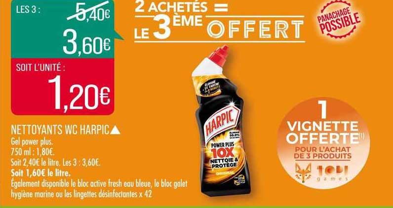 nettoyants wc harpic 2 achetés = le 3ème offert