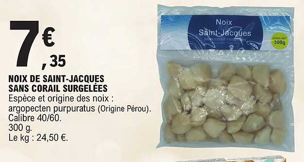 noix de saint-jacques sans corail surgelées