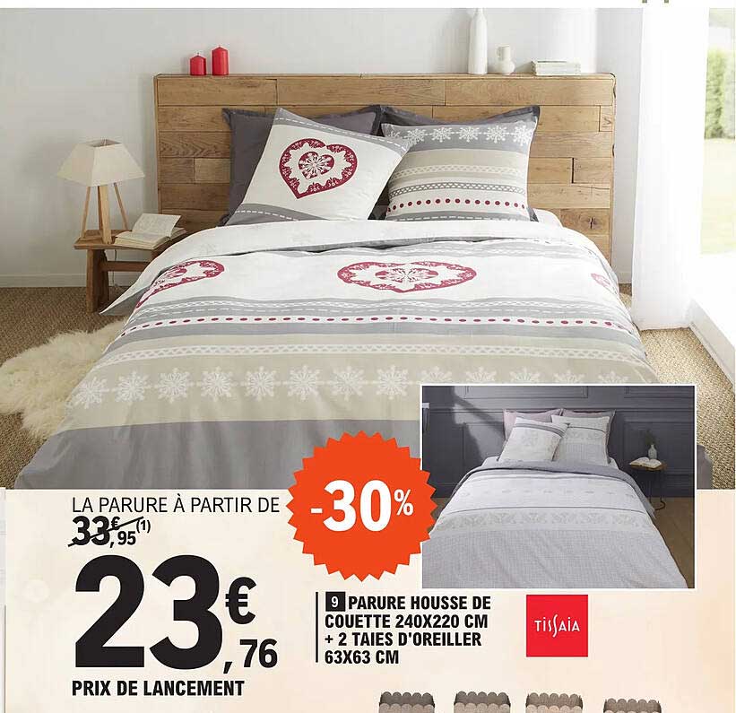 parure housse de coeutte 240 x 220 cm + 2 taies d'oreiller 63 x 63 cm tissaia