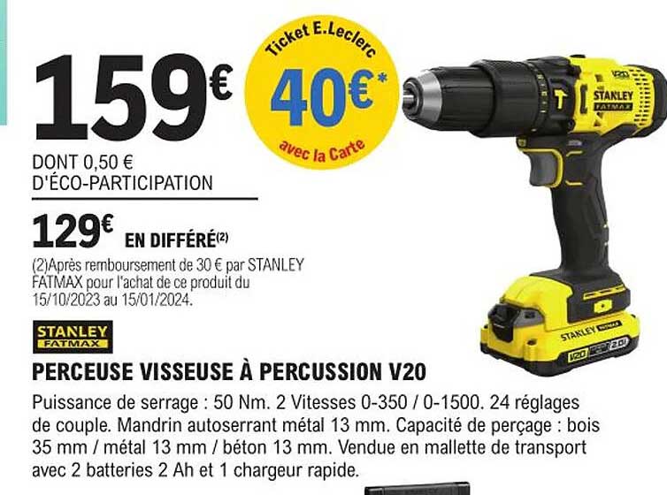 perceuse visseuse à percussion v20 stanley fatmax