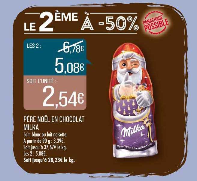 père noël en chocolat milka le 2ème à -50%
