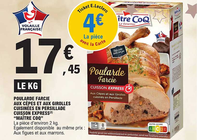 poularde farcie aux cèpes et aux girolles cuisinées en persillade cuisson express "maître coq"