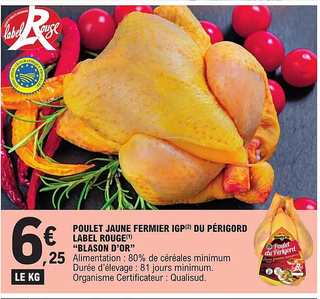 poulet jaune fermier igp du périgord label rouge "blason d'or"
