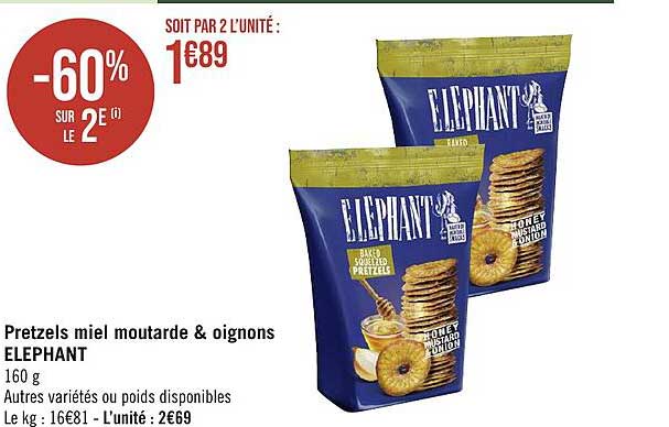 pretzels miel moutarde & oignons éléphant