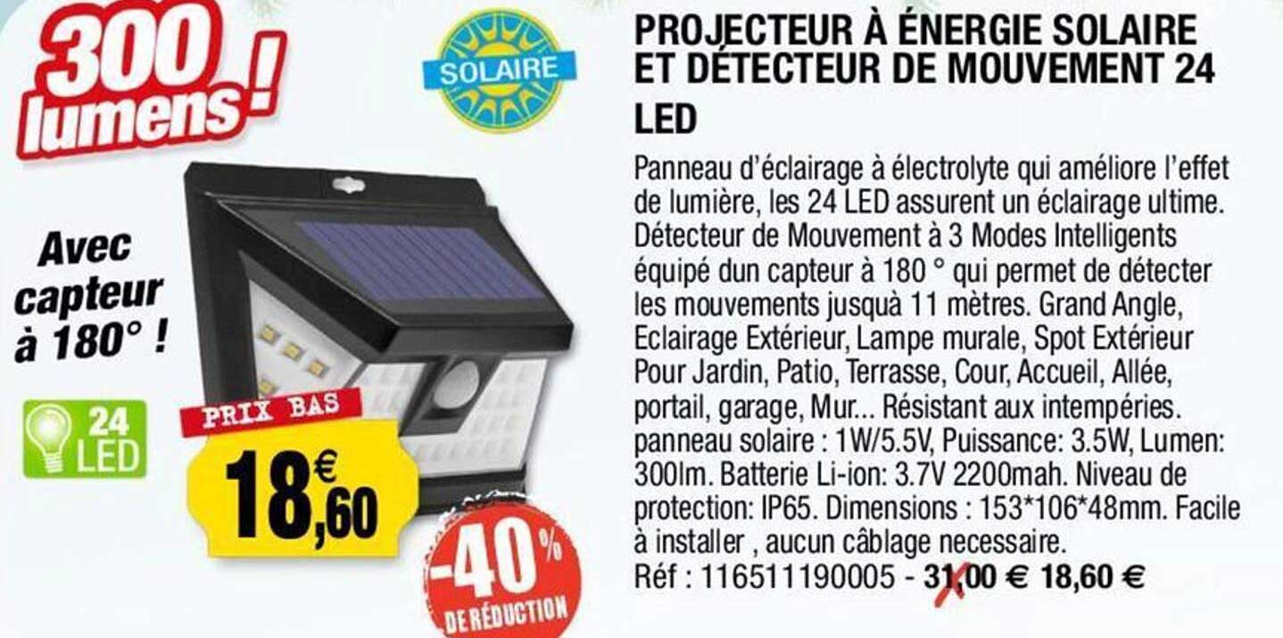 Projecteur à énergie Solaire Et Détecteur De Mouvement 24 Led