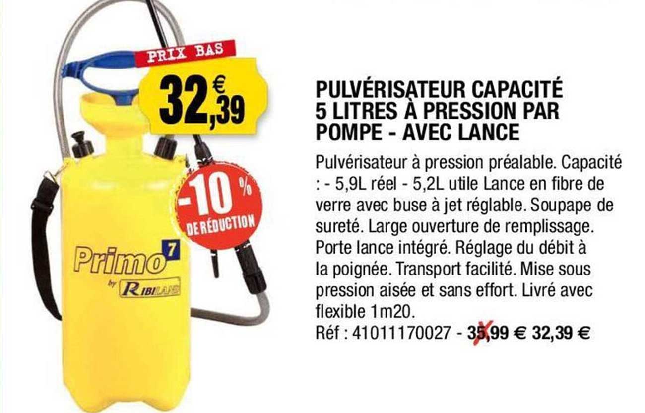 pulvérisateur capacité 5 litres à pression par pompe - avec lance