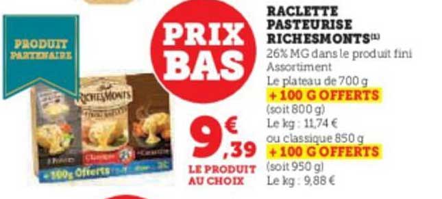 raclette pasteurisé riches monts
