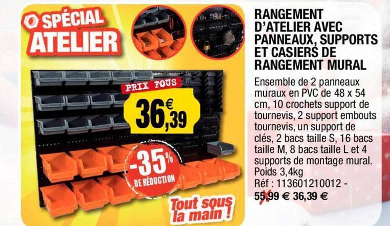 rangement d'atelier avec panneaux supports et casiers de rangement mural