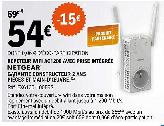 répéteur wifi ac1200 avec prise intégrée netgear
