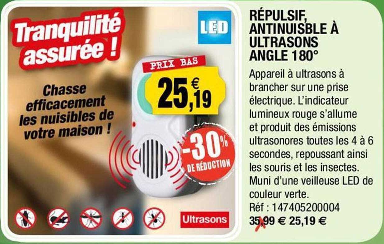 répulsif, antinuisible à ultrasons angle 180°