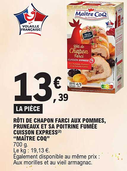 rôti de chapon farci aux pommes, pruneaux et sa poitrine fumée cuisson express "maître coq"