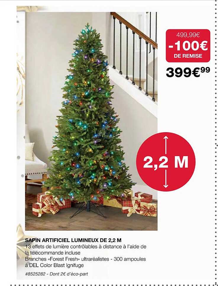 sapin artificiel lumineux de 2,2 m
