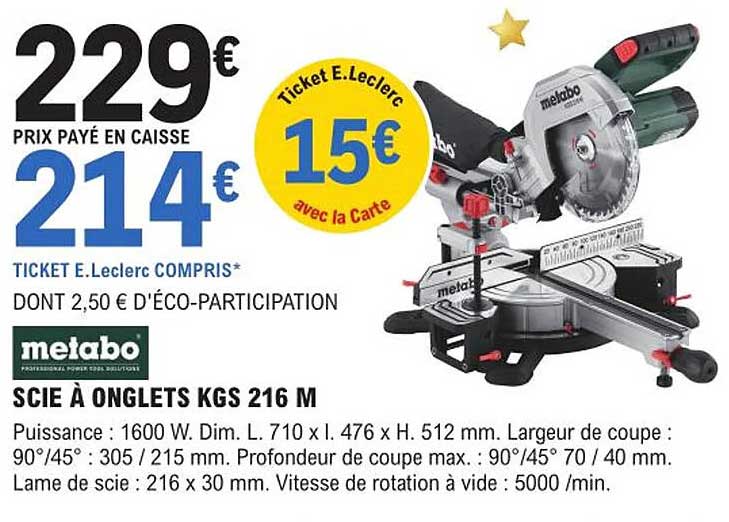 scie à onglets kgs 216 m metabo