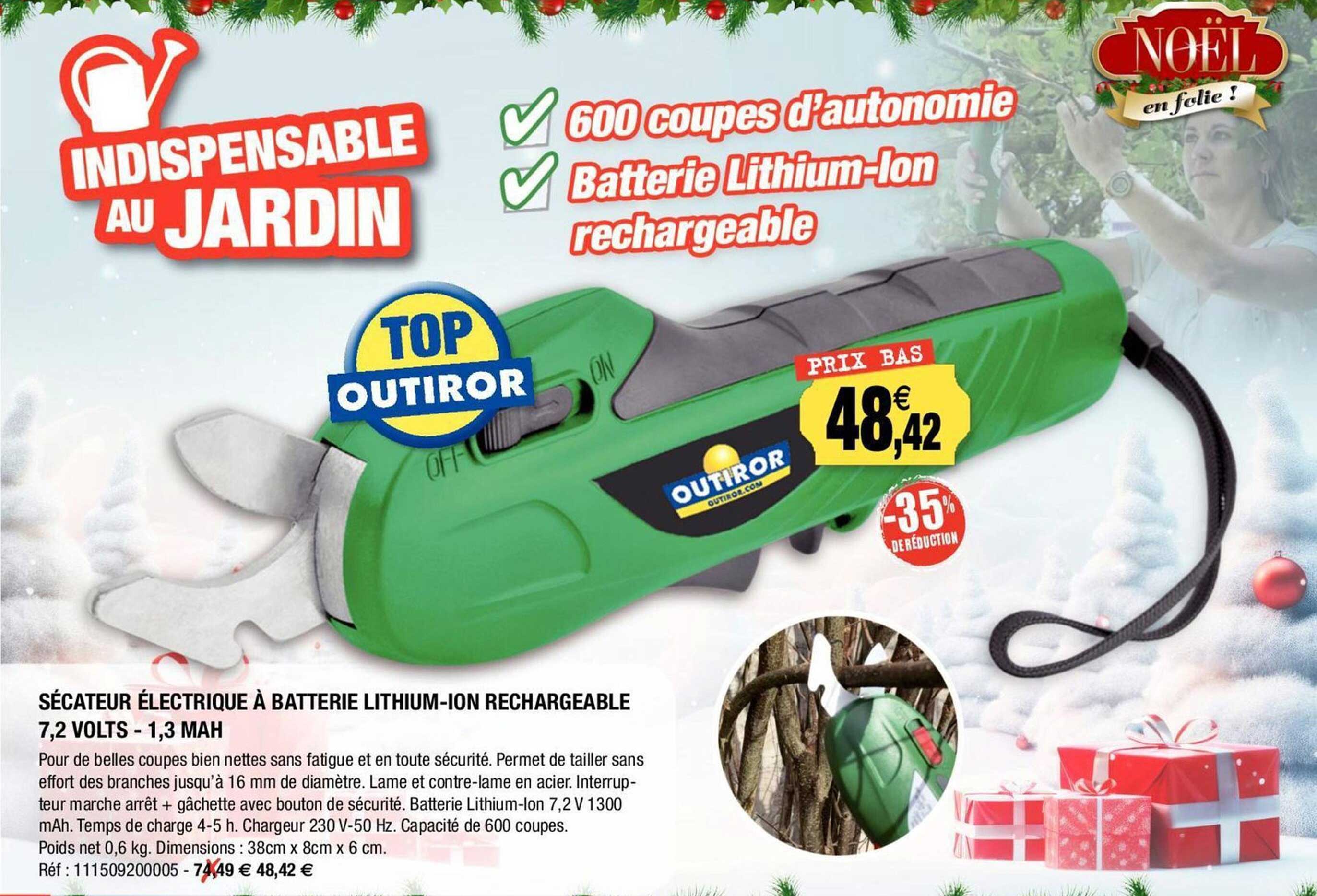 sécateur électrique à batterie lithium-ion rechargeable 7.2 volts - 1.3 ah