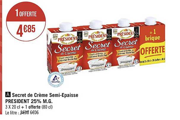 secret de crème semi-épaisse président 25% m.g.