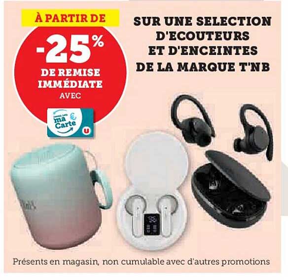 sélection d'écouteurs et d'enceintes de la marque t'nb