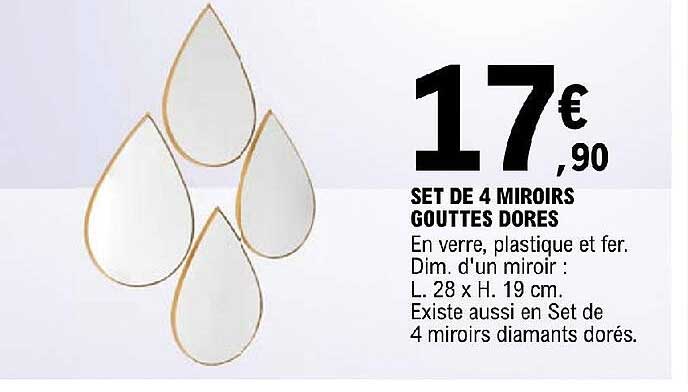 set de 4 miroirs gouttes dorés