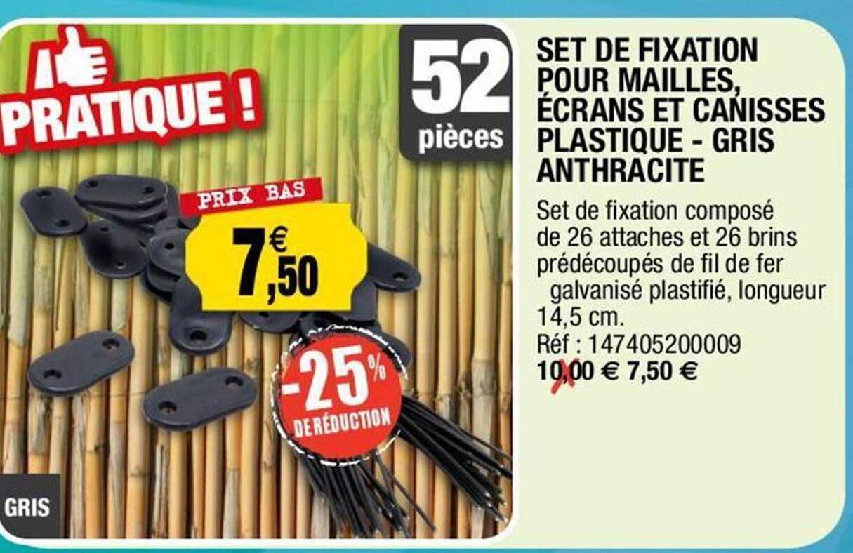 set de fixation pour mailles écrans et canisses plastique - gris anthracite