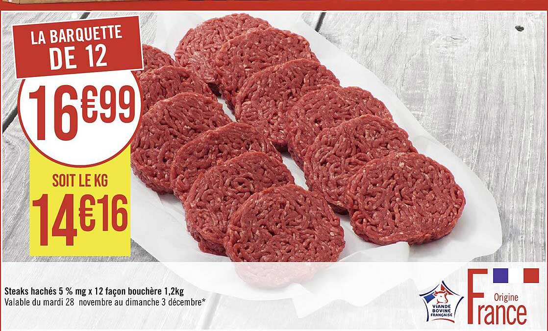 steaks hachés 5% mg x 12 façon bouchère 1,2 kg
