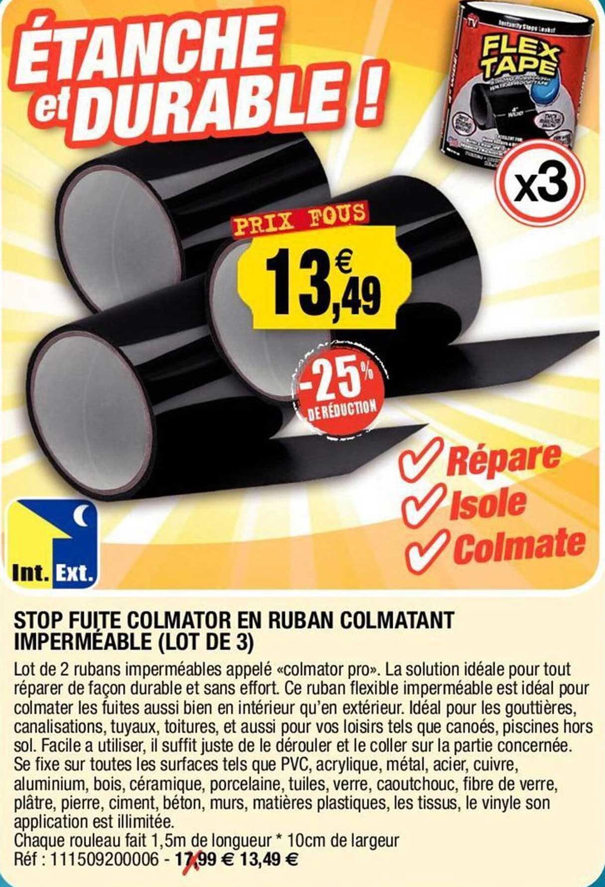 stop fuite colmator en ruban colmatant imperméable (lot de 3)