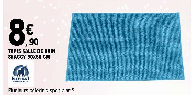 tapis salle de bain shaggy 50 x 80 cm éléphant