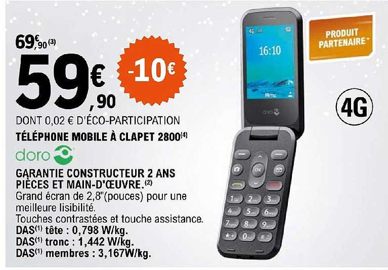 téléphone mobile à clapet 2800 doro