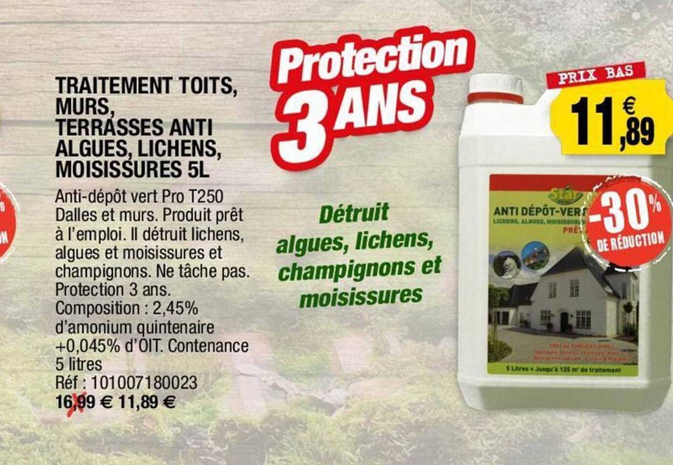 traitement toits, murs, terrasses anti algues, lichen, moisissures 5 l