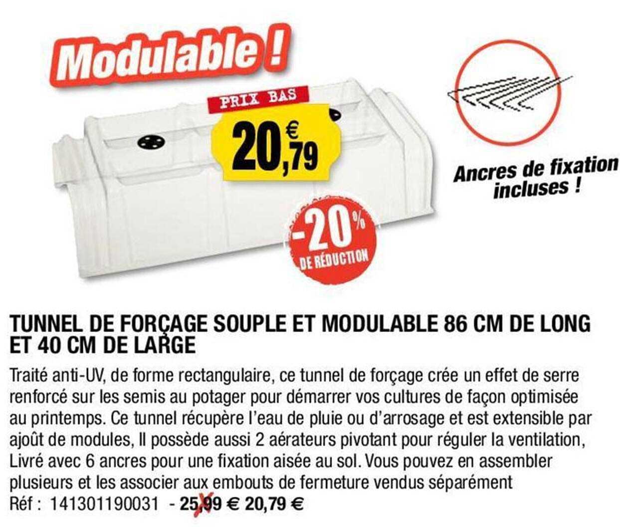 tunnel de forçage souple et modulable 86 cm de long et 40 cm de large