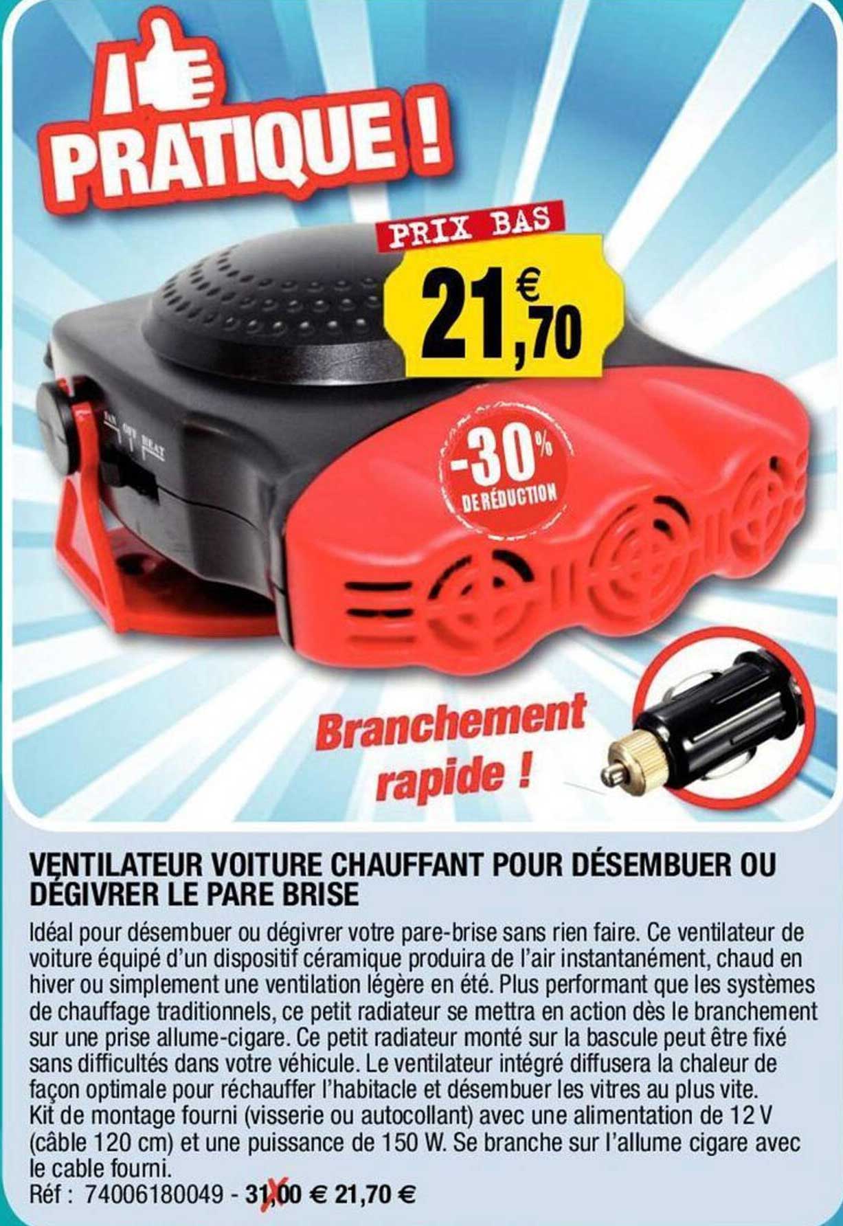 ventilateur voiture chauffant pour désembuer ou dégivrer le pare brise